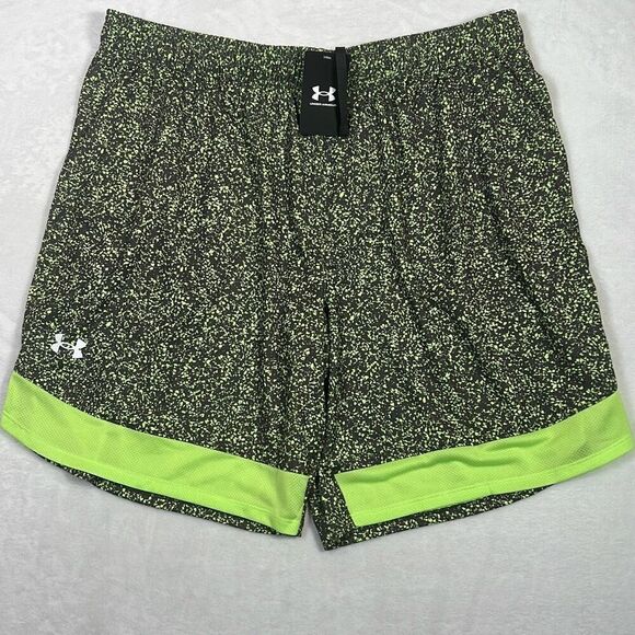 Under Armour Black / green UA 9" Stretch Printed Training Shorts NWT Men's‎ 2XL - Picture 1 of 7